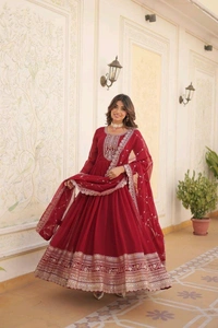 Antique Fashion 1 GOWN WITH DUPATTA COLLECTIONS 2024 - maroon, xxl (42)