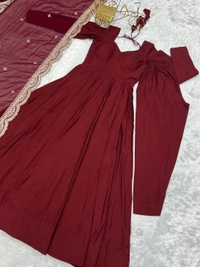 Antique Fashion 1 QUALITY PURE ROMANSILK CHANDERI FABRIC FULLY FLAIR ANARKALI,WITH DUPPTA SET,PENT READY TO WEAR - Xs (34), colour 2