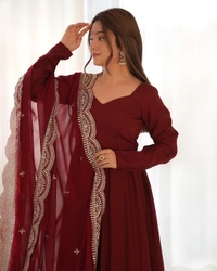 Antique Fashion 1 QUALITY PURE ROMANSILK CHANDERI FABRIC FULLY FLAIR ANARKALI,WITH DUPPTA SET,PENT READY TO WEAR - Xl (42), colour 2