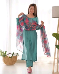 Antique Fashion 1 NEW SUMMER WEAR AND OFFICE WEAR PURE SOFT HEAVY VISCOSE STRAIGHT FIT KURTA WITH DUPPTA SET PENT READY TO WEAR  - Xs (34), colour 2