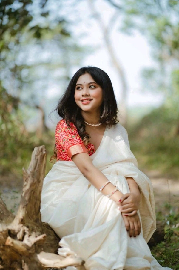 Antique Fashion 1 This manipuri Tussar saree is paired with patola print blouse the saree is just perfect attire for any kind of event   - white