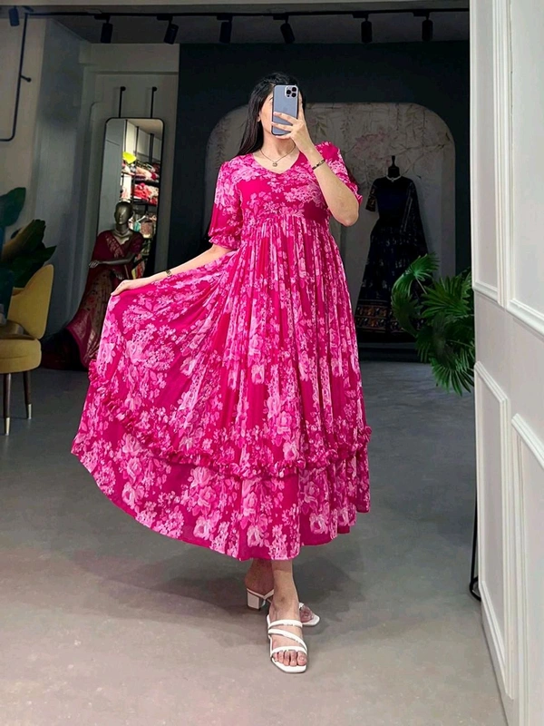 Antique Fashion 1 This georgette Floral Frock is a Must Have for Your Wardrobe     - pink, M (38)