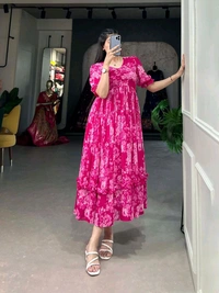 Antique Fashion 1 This georgette Floral Frock is a Must Have for Your Wardrobe     - pink, M (38)