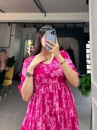 Antique Fashion 1 This georgette Floral Frock is a Must Have for Your Wardrobe     - pink, M (38)