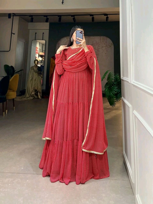 Antique Fashion 1 This Printed gown flutters like a butterfly each flutter a celebration of warmth and style  - red