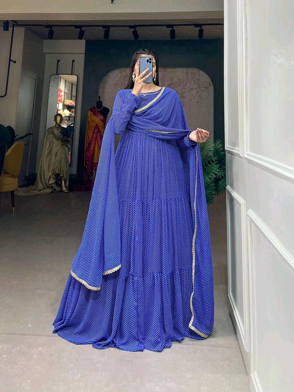 Antique Fashion 1 This Printed gown flutters like a butterfly each flutter a celebration of warmth and style  - blue