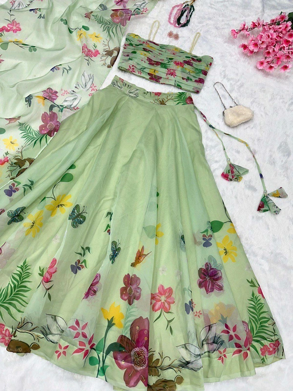 Antique Fashion 1 *lehnga* -  Pure organza silk floral printed lehnga .  8mtr flair lehnga with canvas patta and adjustable waist Dori!🌸 - colour 1