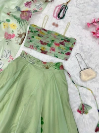Antique Fashion 1 *lehnga* -  Pure organza silk floral printed lehnga .  8mtr flair lehnga with canvas patta and adjustable waist Dori!🌸 - colour 1