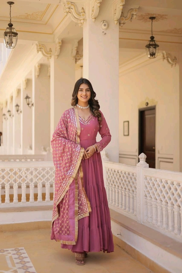 Antique Fashion  Discover the elegance of traditional attire with our Designer Festive Wear Gown featuring Attractive Sequins Embroidery Work - M (38), colour 1