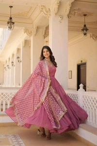 Antique Fashion 1 Discover the elegance of traditional attire with our Designer Festive Wear Gown featuring Attractive Sequins Embroidery Work - M (38), colour 1