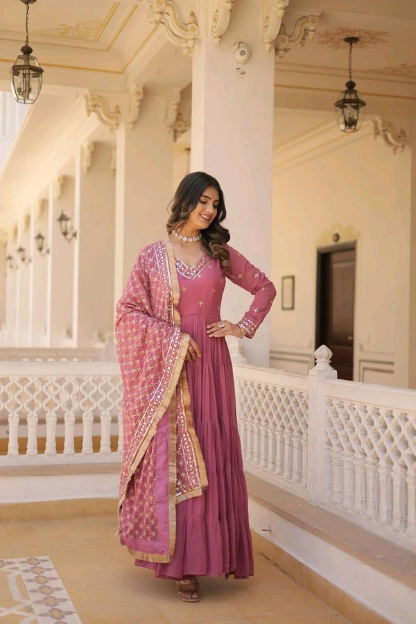 Antique Fashion  Discover the elegance of traditional attire with our Designer Festive Wear Gown featuring Attractive Sequins Embroidery Work - M (38), colour 1