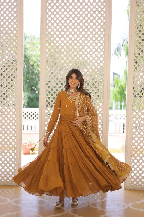 Antique Fashion 1 Discover the elegance of traditional attire with our Designer Festive Wear Gown featuring Attractive Sequins Embroidery Work - M (38), colour 2
