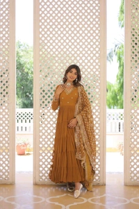 Antique Fashion 1 Discover the elegance of traditional attire with our Designer Festive Wear Gown featuring Attractive Sequins Embroidery Work - M (38), colour 2