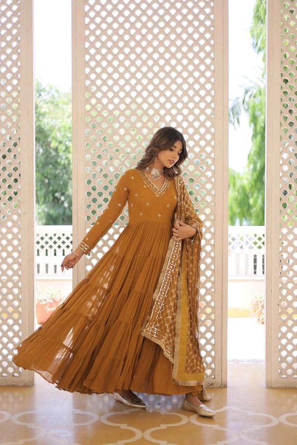 Antique Fashion 1 Discover the elegance of traditional attire with our Designer Festive Wear Gown featuring Attractive Sequins Embroidery Work - M (38), colour 2