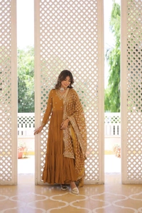 Antique Fashion 1 Discover the elegance of traditional attire with our Designer Festive Wear Gown featuring Attractive Sequins Embroidery Work - M (38), colour 2
