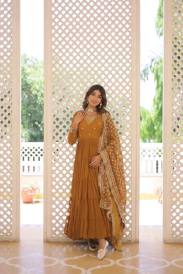 Antique Fashion 1 Discover the elegance of traditional attire with our Designer Festive Wear Gown featuring Attractive Sequins Embroidery Work - Xl (42), colour 2
