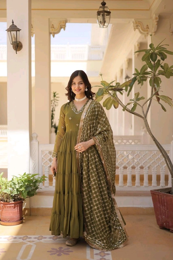 Antique Fashion 1 Discover the elegance of traditional attire with our Designer Festive Wear Gown featuring Attractive Sequins Embroidery Work - L (40), colour 3