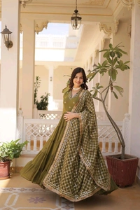 Antique Fashion 1 Discover the elegance of traditional attire with our Designer Festive Wear Gown featuring Attractive Sequins Embroidery Work - L (40), colour 3