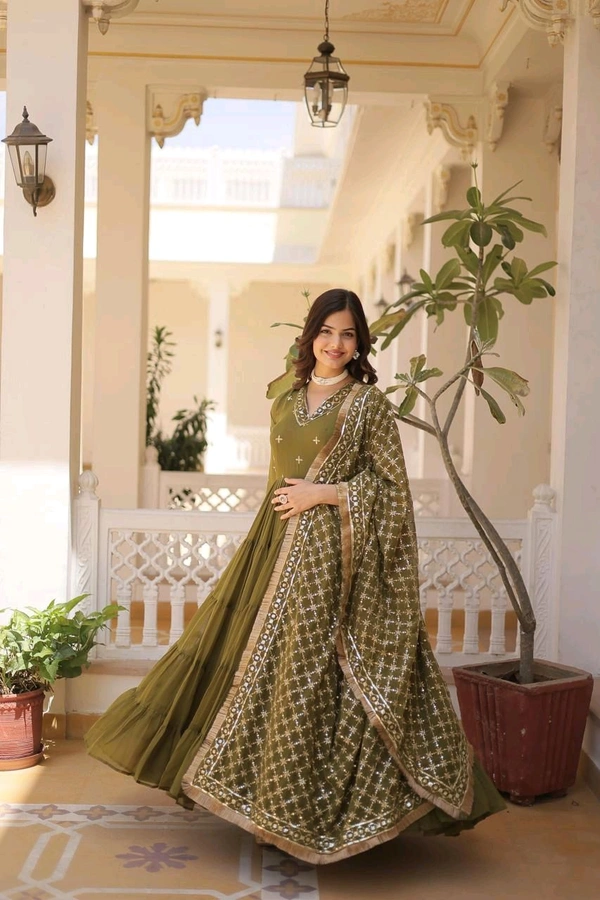 Antique Fashion 1 Discover the elegance of traditional attire with our Designer Festive Wear Gown featuring Attractive Sequins Embroidery Work - L (40), colour 3