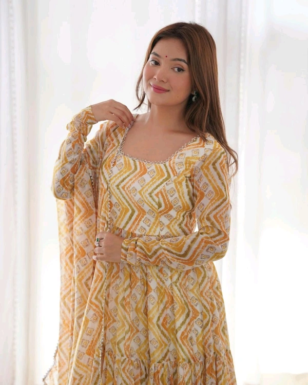 Antique Fashion 1 ZIGZAG PRINT FABRIC FULLY FLAIR ANARKALI WITH DUPPTA SET,PENT READY TO WEAR  - Xs (34), colour 1