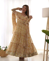 Antique Fashion 1 ZIGZAG PRINT FABRIC FULLY FLAIR ANARKALI WITH DUPPTA SET,PENT READY TO WEAR  - Xs (34), colour 1