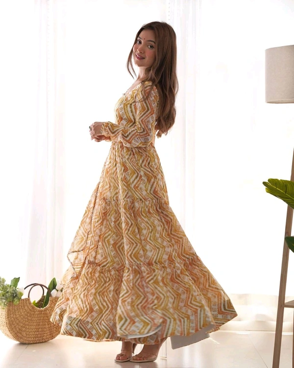 Antique Fashion 1 ZIGZAG PRINT FABRIC FULLY FLAIR ANARKALI WITH DUPPTA SET,PENT READY TO WEAR  - Xs (34), colour 1