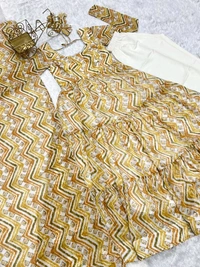 Antique Fashion 1 ZIGZAG PRINT FABRIC FULLY FLAIR ANARKALI WITH DUPPTA SET,PENT READY TO WEAR  - Xs (34), colour 1