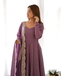 Antique Fashion 1 QUALITY PURE ROMANSILK CHANDERI FABRIC FULLY FLAIR ANARKALI,WITH DUPPTA SET,PENT READY TO WEAR - Xs (34), colour 3