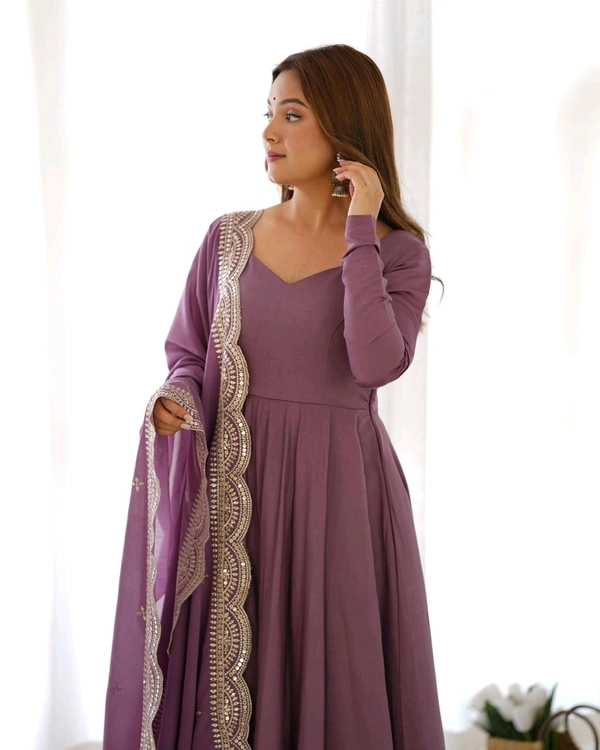 Antique Fashion 1 QUALITY PURE ROMANSILK CHANDERI FABRIC FULLY FLAIR ANARKALI,WITH DUPPTA SET,PENT READY TO WEAR - Xs (34), colour 3