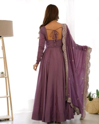 Antique Fashion 1 QUALITY PURE ROMANSILK CHANDERI FABRIC FULLY FLAIR ANARKALI,WITH DUPPTA SET,PENT READY TO WEAR - Xs (34), colour 3