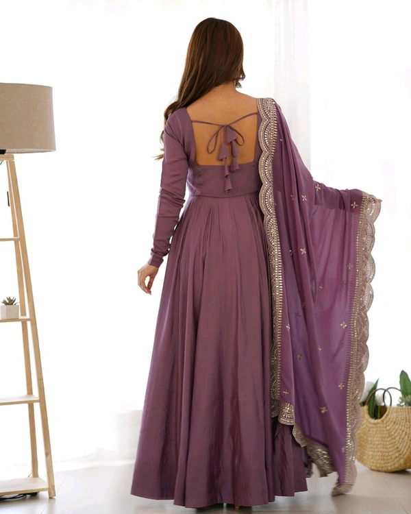 Antique Fashion 1 QUALITY PURE ROMANSILK CHANDERI FABRIC FULLY FLAIR ANARKALI,WITH DUPPTA SET,PENT READY TO WEAR - Xs (34), colour 3