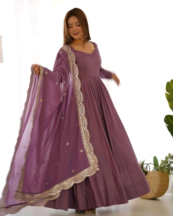 Antique Fashion 1 QUALITY PURE ROMANSILK CHANDERI FABRIC FULLY FLAIR ANARKALI,WITH DUPPTA SET,PENT READY TO WEAR - M (38), colour 3