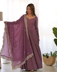 Antique Fashion 1 QUALITY PURE ROMANSILK CHANDERI FABRIC FULLY FLAIR ANARKALI,WITH DUPPTA SET,PENT READY TO WEAR - M (38), colour 3