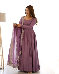Antique Fashion 1 QUALITY PURE ROMANSILK CHANDERI FABRIC FULLY FLAIR ANARKALI,WITH DUPPTA SET,PENT READY TO WEAR - L (40), colour 3