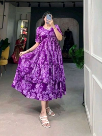 Antique Fashion 1 This georgette Floral Frock is a Must Have for Your Wardrobe     - purple, M (38)