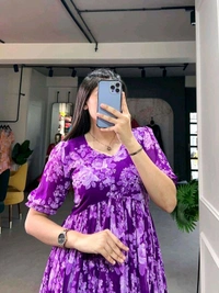 Antique Fashion 1 This georgette Floral Frock is a Must Have for Your Wardrobe     - purple, M (38)
