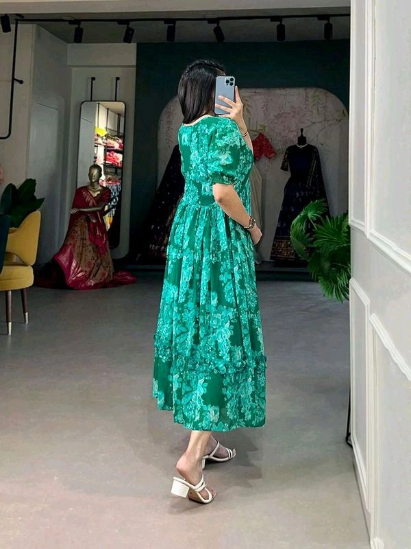 Antique Fashion 1 This georgette Floral Frock is a Must Have for Your Wardrobe     - Xl (42), green