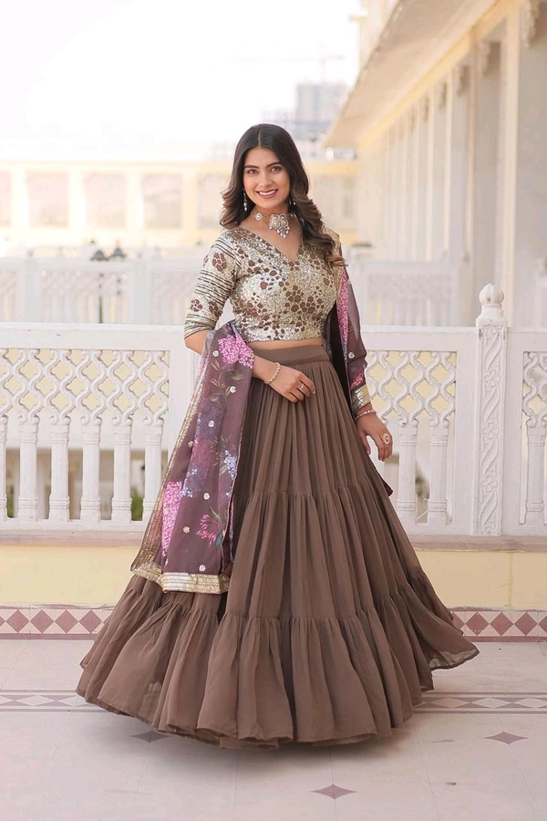 Antique Fashion 1 Desirable Women s Fully Flaired Lehenga Made With Faux Georgette Fabrics With sequins Embroidered Blouse and Designer Embroidered Digital Printed Dupatta - colour 2