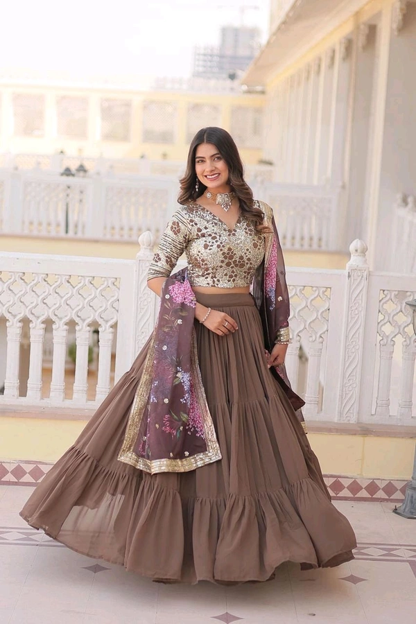 Antique Fashion 1 Desirable Women s Fully Flaired Lehenga Made With Faux Georgette Fabrics With sequins Embroidered Blouse and Designer Embroidered Digital Printed Dupatta - colour 2