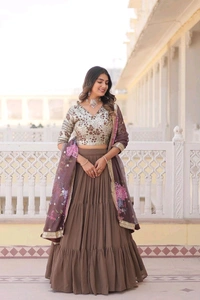 Antique Fashion 1 Desirable Women s Fully Flaired Lehenga Made With Faux Georgette Fabrics With sequins Embroidered Blouse and Designer Embroidered Digital Printed Dupatta - colour 2