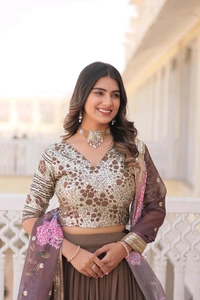 Antique Fashion 1 Desirable Women s Fully Flaired Lehenga Made With Faux Georgette Fabrics With sequins Embroidered Blouse and Designer Embroidered Digital Printed Dupatta - colour 2