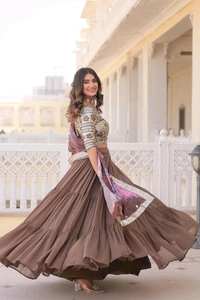 Antique Fashion 1 Desirable Women s Fully Flaired Lehenga Made With Faux Georgette Fabrics With sequins Embroidered Blouse and Designer Embroidered Digital Printed Dupatta - colour 2