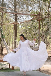 Antique Fashion 1 Desirable Women  gown Made With Faux Blooming Fabrics and Designer Embroidered Dupatta  - White, S (36)