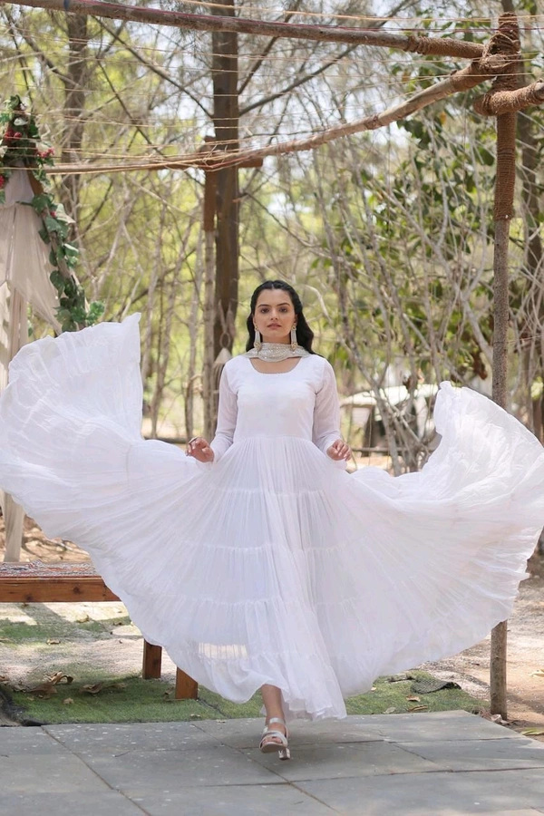 Antique Fashion 1 Desirable Women  gown Made With Faux Blooming Fabrics and Designer Embroidered Dupatta  - White, L (40)