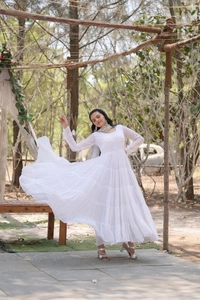 Antique Fashion 1 Desirable Women  gown Made With Faux Blooming Fabrics and Designer Embroidered Dupatta  - White, L (40)