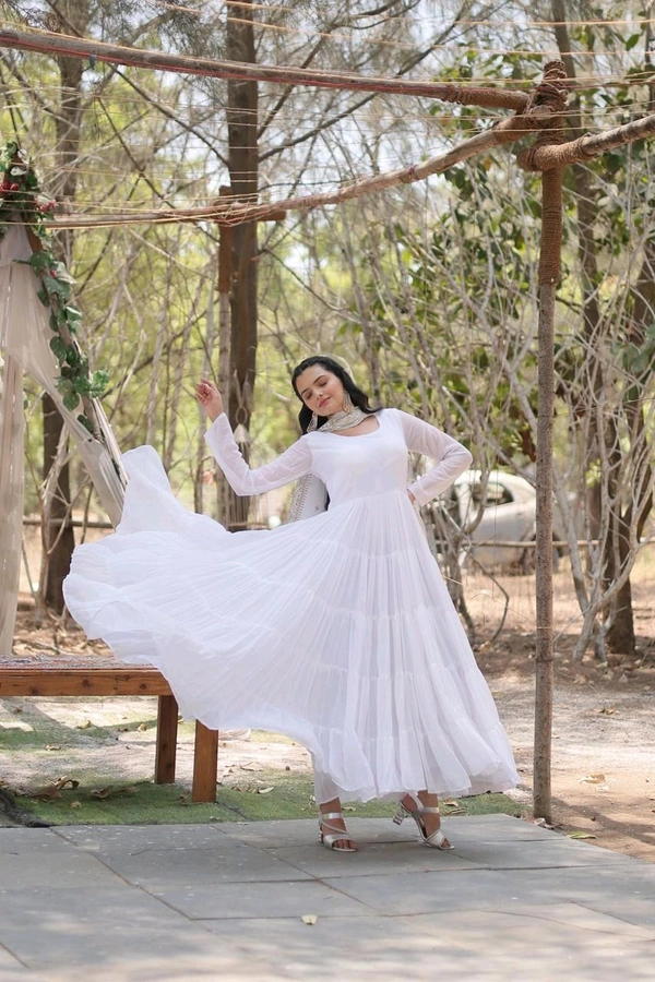 Antique Fashion 1 Desirable Women  gown Made With Faux Blooming Fabrics and Designer Embroidered Dupatta  - White, L (40)