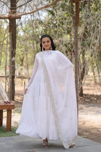 Antique Fashion 1 Desirable Women  gown Made With Faux Blooming Fabrics and Designer Embroidered Dupatta  - White, L (40)