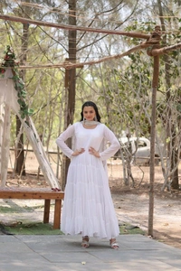 Antique Fashion 1 Desirable Women  gown Made With Faux Blooming Fabrics and Designer Embroidered Dupatta  - White, L (40)