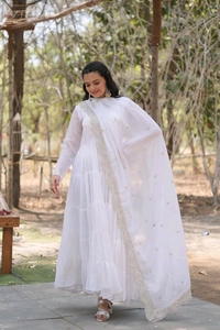 Antique Fashion 1 Desirable Women  gown Made With Faux Blooming Fabrics and Designer Embroidered Dupatta  - White, L (40)