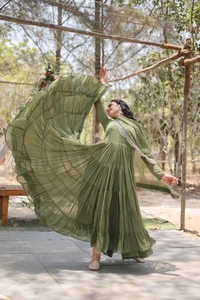 Antique Fashion 1 Desirable Women  gown Made With Faux Blooming Fabrics and Designer Embroidered Dupatta  - mehandi, L (40)